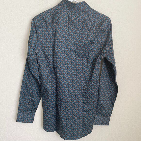 Ted Baker London Mens Long Sleeve Argyle Pattern Button Up Shirt Blue Size 1 - Picture 5 of 11